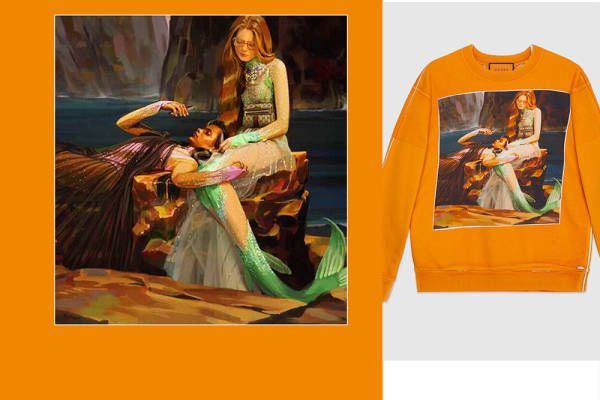 美人鱼印花矢量图服装裁片T恤烫图印花花型素材