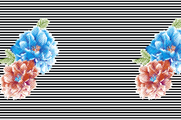 黑白条纹植物牡丹花朵印花矢量图服装纺织面料水印数码印花金昌花型素材