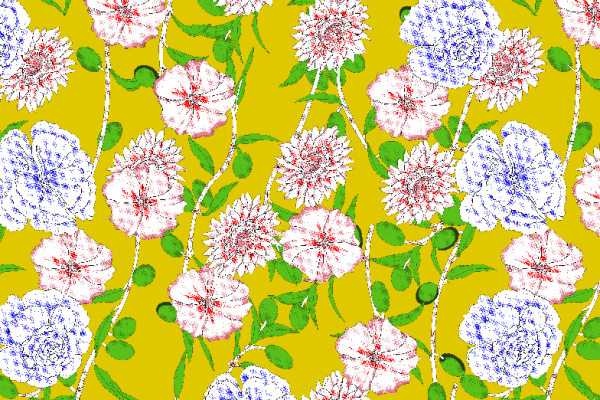 黄色背景植物牡丹花卉印花矢量图服装纺织面料水印数码印花金昌花型素材