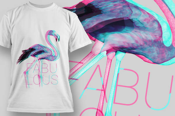 动物火烈鸟字母印花图案服装裁片T恤烫图印花花型素材