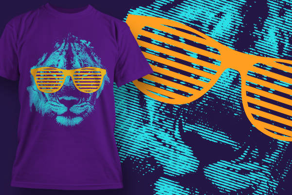 动物狮子墨镜印花图案服装裁片T恤烫图印花花型素材