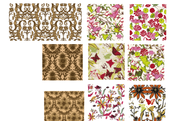 无缝拼接复古植物花纹矢量图服装纺织面料数码印花花型素材