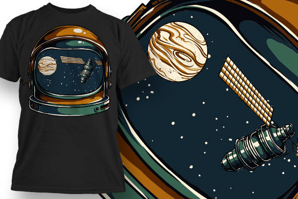太空卫星矢量图服装裁片T恤烫图印花花型素材