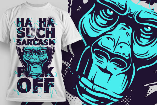 卡通动漫字母黑猩猩印花矢量图服装裁片T恤烫图印花花型素材