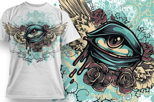 眼睛翅膀玫瑰花几何花纹矢量图服装裁片T恤烫图印花花型素材