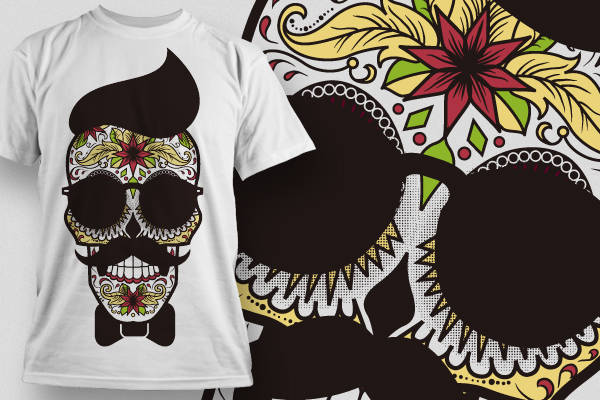 几何花纹骷髅头墨镜印花矢量图服装裁片T恤烫图印花花型素材