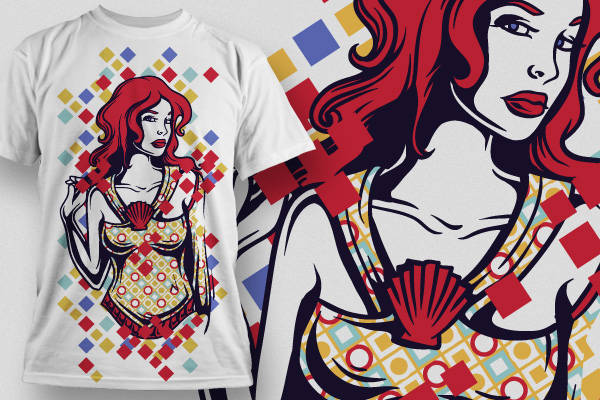 几何方块人物印花矢量图服装裁片T恤烫图印花花型素材