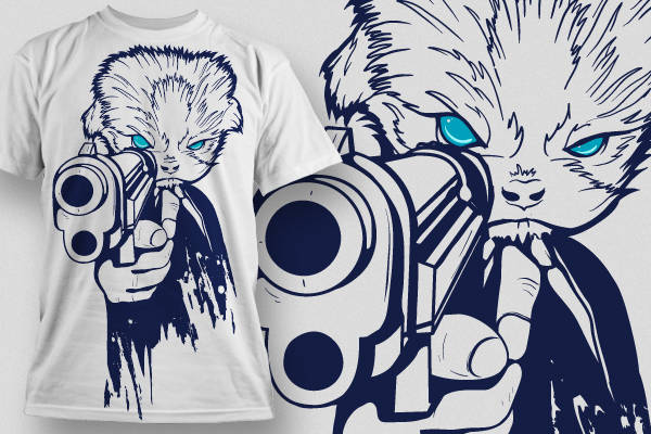 卡通动物枪支印花矢量图服装裁片T恤烫图印花花型素材