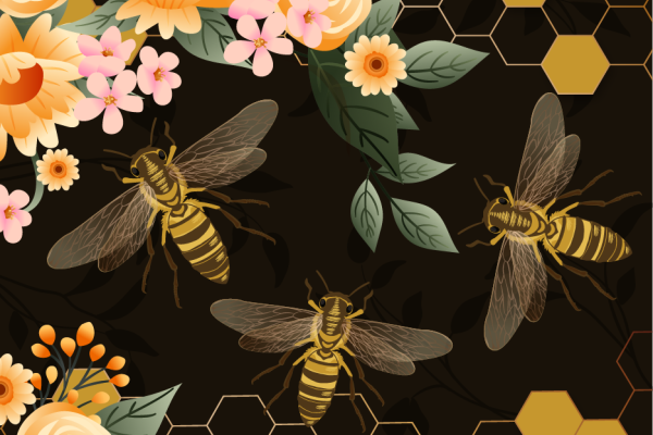 植物花卉蜜蜂印花矢量图服装纺织面料数码印花花型素材