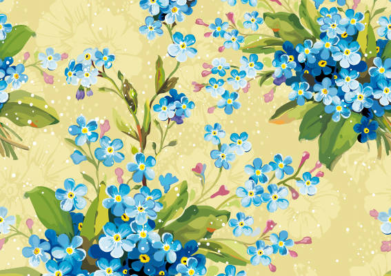 几何植物蓝色小花卉印花矢量图服装纺织面料数码印花花型素材