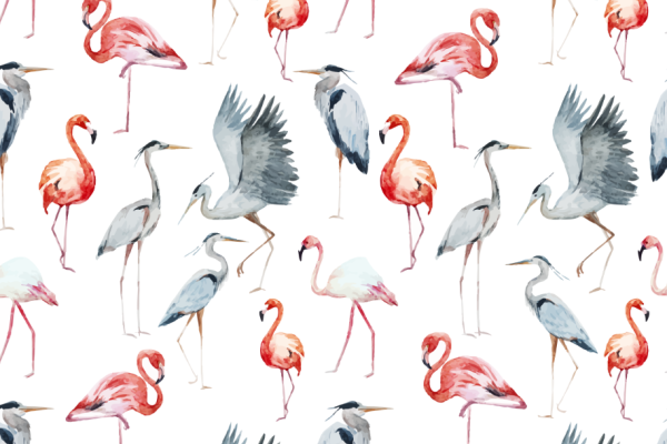 动物飞鸟白鹭火烈鸟印花矢量图服装纺织面料数码印花花型素材