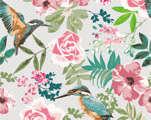 几何植物牡丹花蜂鸟印花矢量图服装纺织面料数码印花花型素材