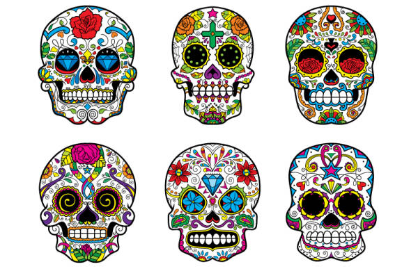 几何花纹骷髅头印花矢量图服装裁片T恤烫图印花花型素材