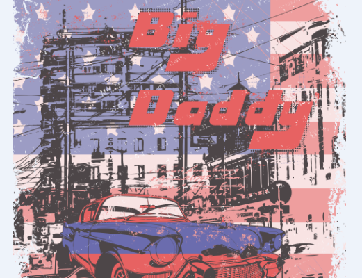 复古美国星条旗汽车印花矢量图服装裁片T恤烫图印花花型素材