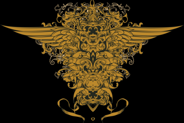 复古几何花纹翅膀印花矢量图服装裁片T恤烫图印花花型素材