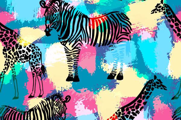 几何色彩涂鸦斑马拼接印花矢量图服装纺织面料数码印花花型素材