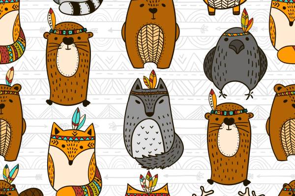 卡通动物猫头鹰狐狸儿童印花矢量图服装纺织面料数码印花花型素材