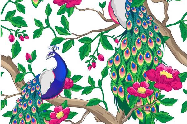 几何植物牡丹花孔雀印花矢量图服装纺织面料数码印花花型素材