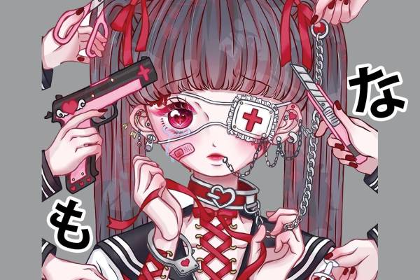 日系病态美少女服装裁片T恤烫图印花花型素材