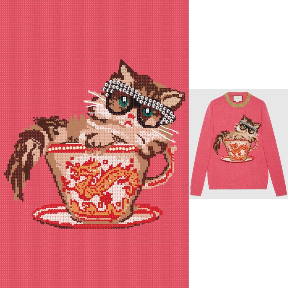 猫咪杯子龙印花矢量图服装裁片T恤烫图印花花型素材