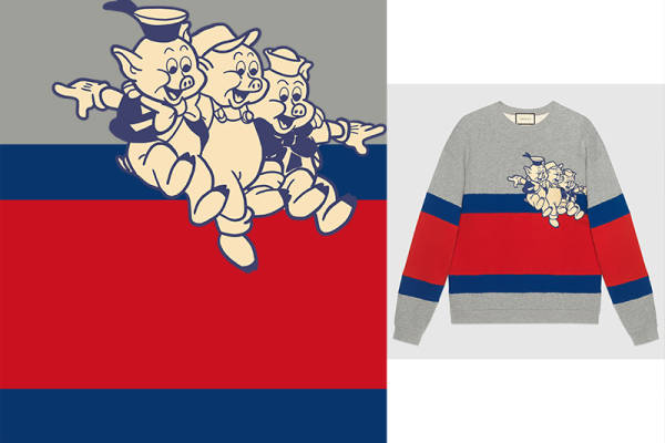 大牌小猪印花矢量图服装裁片T恤烫图印花花型素材