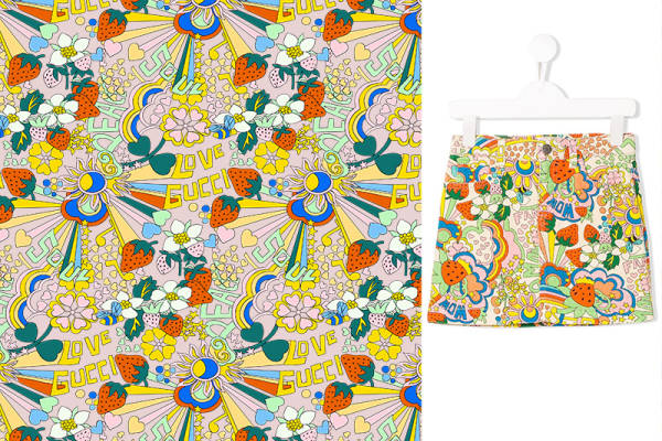 复古花纹字母草莓印花矢量图服装纺织面料数码印花花型素材