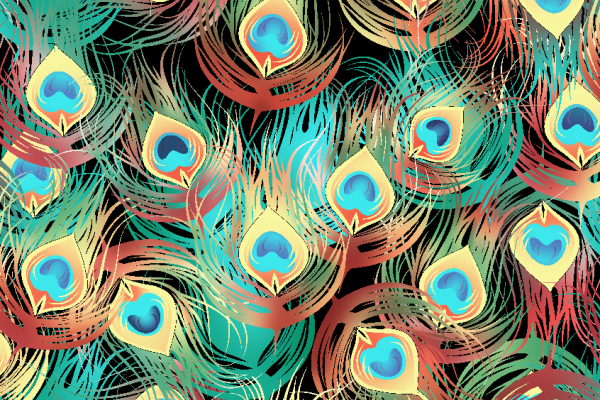 几何多彩孔雀羽毛印花矢量图服装纺织面料水印数码印花金昌花型素材