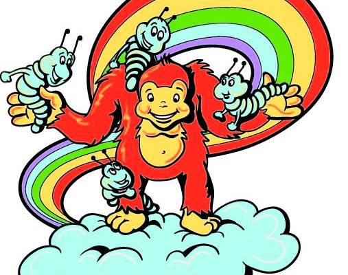 彩虹大猩猩印花矢量图服装裁片T恤烫图印花花型素材