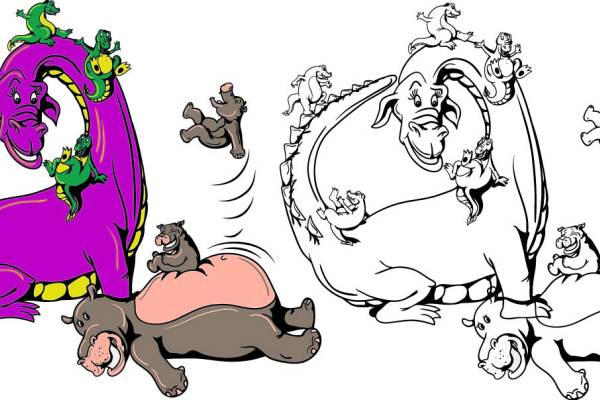 几何卡通怪兽龙 河马印花矢量图服装裁片T恤烫图印花花型素材