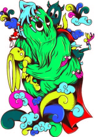 多彩卡通怪兽印花矢量图服装裁片T恤烫图印花花型素材