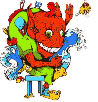 多彩卡通怪兽印花矢量图服装裁片T恤烫图印花花型素材