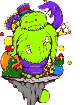 多彩卡通怪兽印花矢量图服装裁片T恤烫图印花花型素材