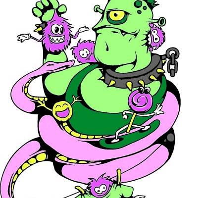 多彩卡通怪兽印花矢量图服装裁片T恤烫图印花花型素材