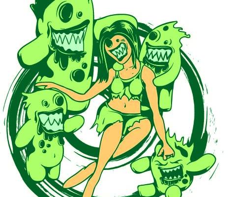 抽象卡通人物印花矢量图服装裁片T恤烫图印花花型素材