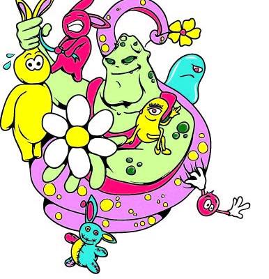 多彩卡通怪兽印花矢量图服装裁片T恤烫图印花花型素材