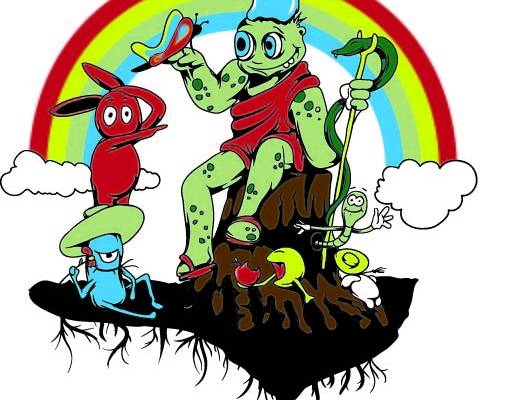 卡通怪兽彩虹印花矢量图服装裁片T恤烫图印花花型素材