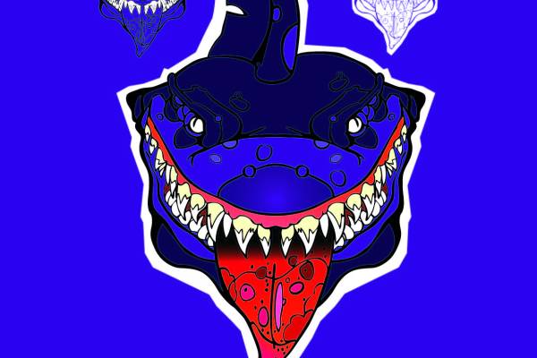 鲨鱼字母印花矢量图服装裁片T恤烫图印花花型素材