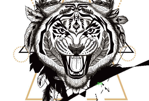 老虎几何花纹印花矢量图服装裁片T恤烫图印花花型素材