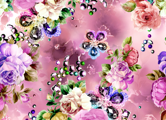 植物牡丹花卉钻石印花图案服装纺织面料数码印花花型素材