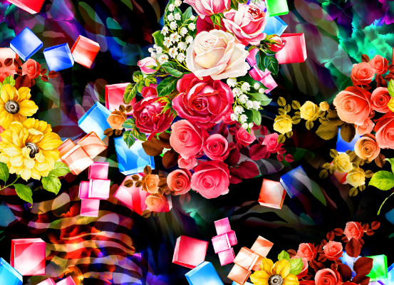 几何方块植物玫瑰花印花图案服装纺织面料数码印花花型素材