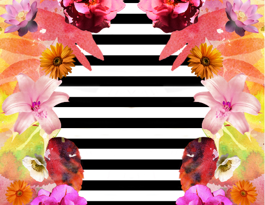 黑白条子牡丹花印花图案服装纺织面料数码印花花型素材