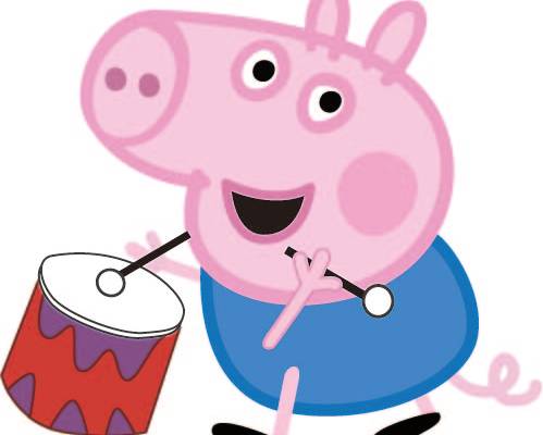 动漫小猪佩奇乔治打鼓印花矢量图服装裁片T恤烫图印花花型素材