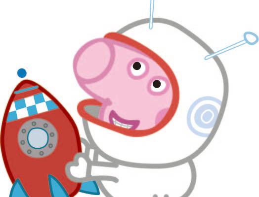 卡通动漫小猪佩奇太空人火箭印花矢量图服装裁片T恤烫图印花花型素材