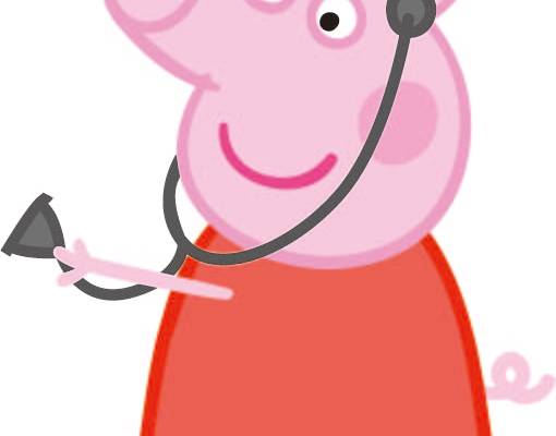 卡通动漫小猪佩奇听诊器印花矢量图服装裁片T恤烫图印花花型素材