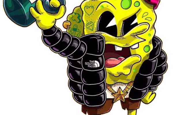 海绵宝宝羽绒服酒瓶印花图案服装裁片T恤烫图印花花型素材