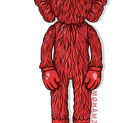 红色kaws字母印花图案服装裁片T恤烫图印花花型素材