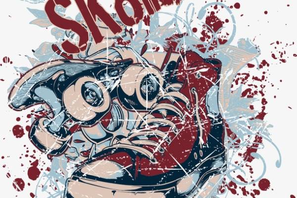 字母滑板几何涂鸦印花矢量图服装裁片T恤烫图印花花型素材