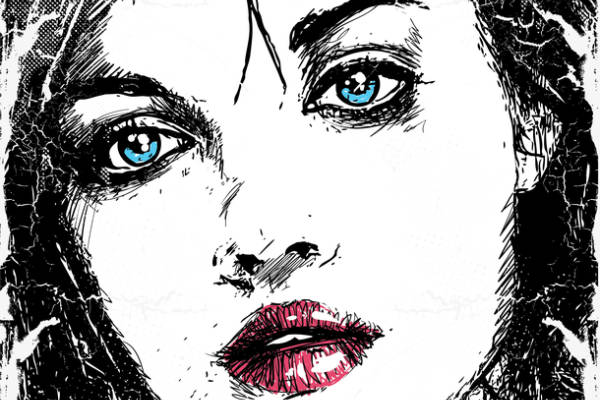 女士人物头像字母印花矢量图服装裁片T恤烫图印花花型素材