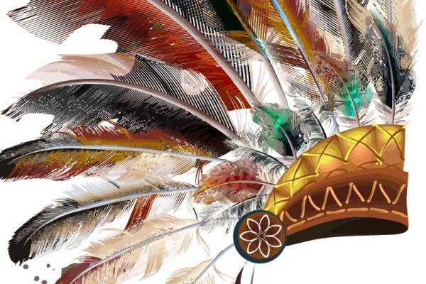 印第安风格头饰羽毛印花矢量图服装裁片T恤烫图印花花型素材