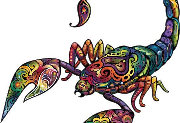 多彩几何蝎子印花矢量图服装裁片T恤烫图印花花型素材